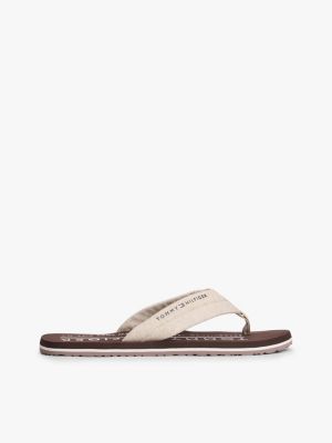 white pure linen chambray jacquard flip-flops for men tommy hilfiger