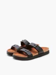Pin Buckle Cork Midsole Leather Sandals — Black 2