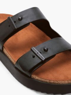 Pin Buckle Cork Midsole Leather Sandals — Black 6