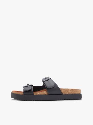 sandali in pelle con intersuola in sughero nero da uomini tommy hilfiger