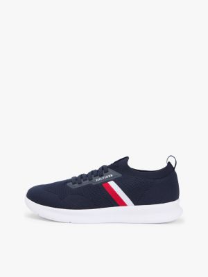 blau leichtgewichtiger strick-sneaker mit monotype für herren - tommy hilfiger