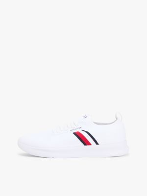 weiß leichtgewichtiger strick-sneaker mit monotype für herren - tommy hilfiger