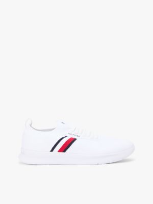 white leichtgewichtiger strick-sneaker mit monotype für herren - tommy hilfiger