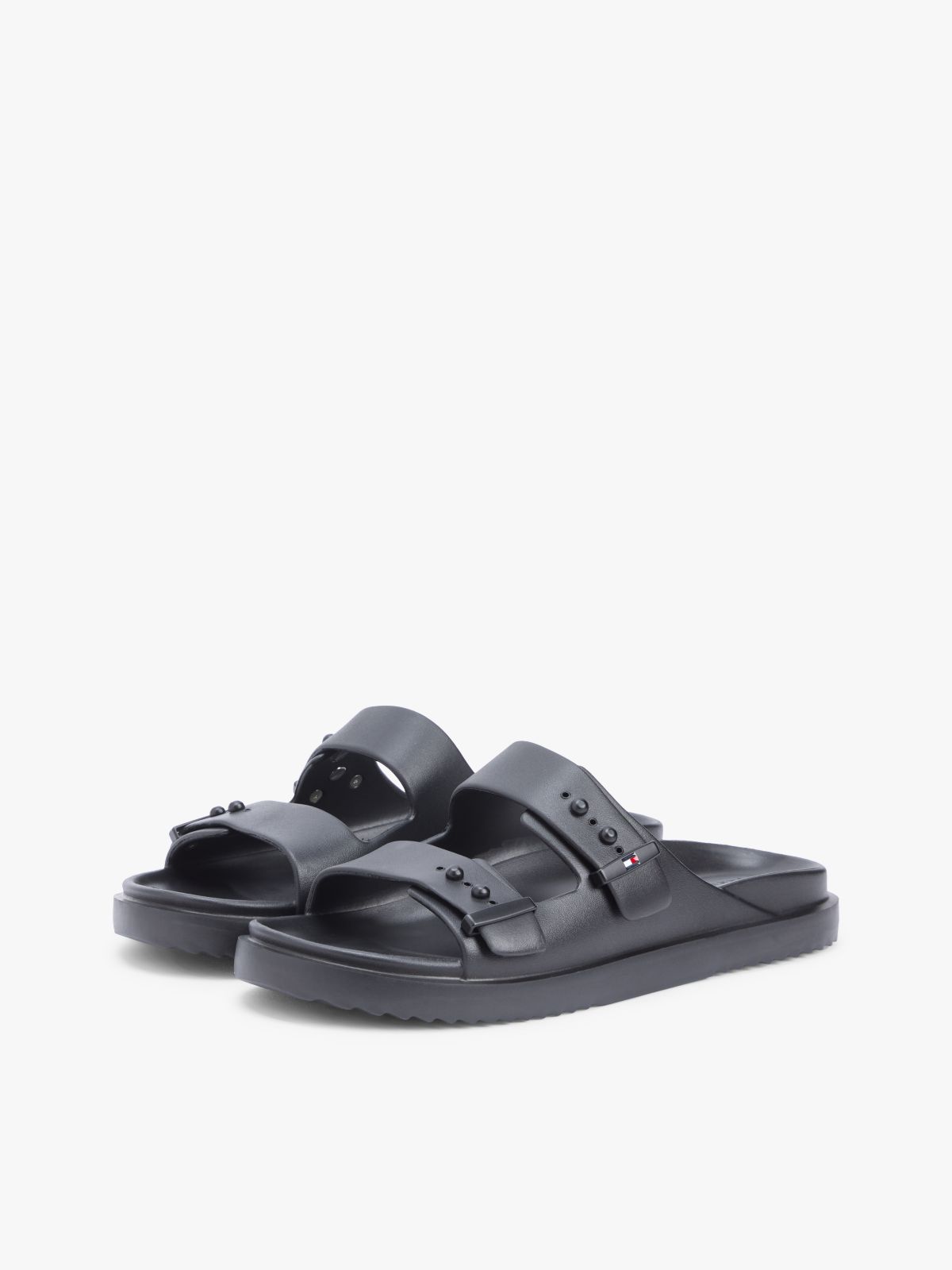 Lightweight Pin Buckle Serrated Pool Slides — Black