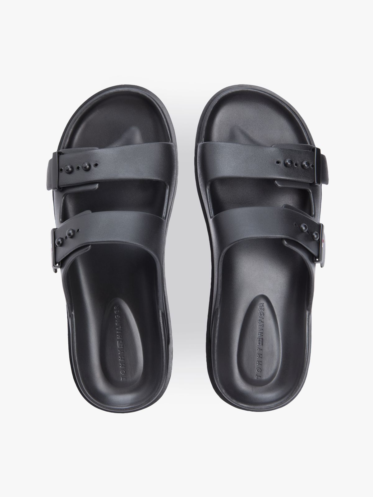 Lightweight Pin Buckle Serrated Pool Slides — Black