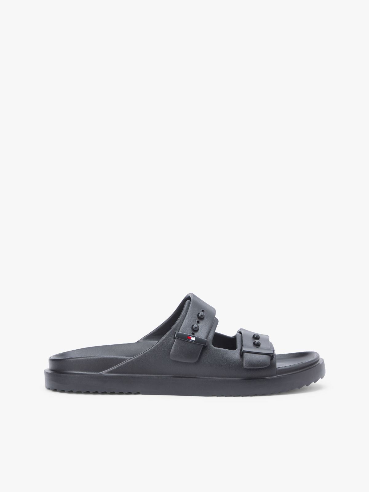 Lightweight Pin Buckle Serrated Pool Slides — Black