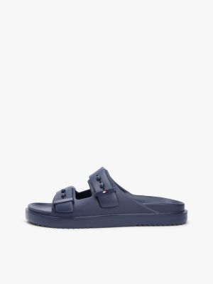 blue lightweight pin buckle serrated pool slides for men tommy hilfiger