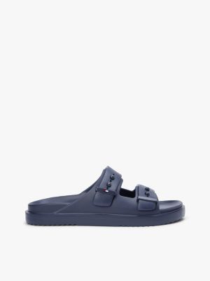 blue lightweight pin buckle serrated pool slides for men tommy hilfiger