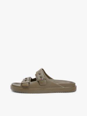 green lightweight pin buckle serrated pool slides for men tommy hilfiger