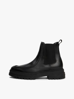 black leather chunky cleat chelsea boots for men tommy hilfiger
