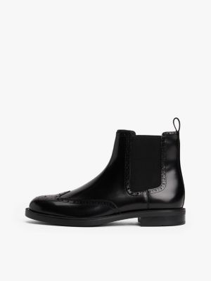 black leather debossed flag brogue chelsea boots for men tommy hilfiger