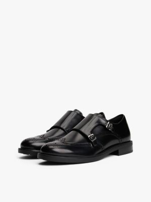 black leather monk-strap brogue shoes for men tommy hilfiger