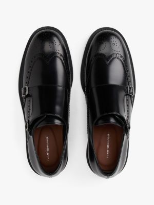 black leather monk-strap brogue shoes for men tommy hilfiger