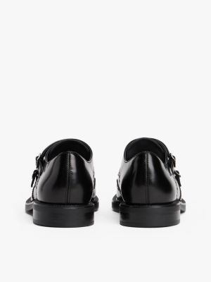 black leather monk-strap brogue shoes for men tommy hilfiger