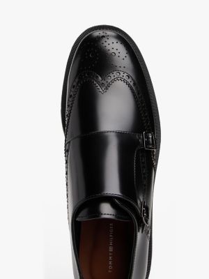 black leather monk-strap brogue shoes for men tommy hilfiger