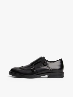 black leather monk-strap brogue shoes for men tommy hilfiger