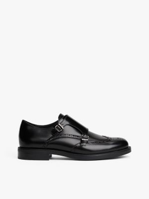 scarpe brogue monk strap in pelle black da uomini tommy hilfiger