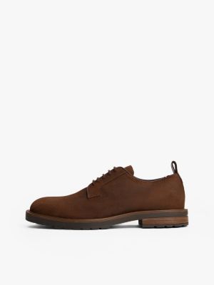 scarpe derby in camoscio con suola carrarmato marrone da uomini tommy hilfiger