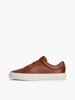 sneakers in pelle con suola preformata marrone da uomini tommy hilfiger