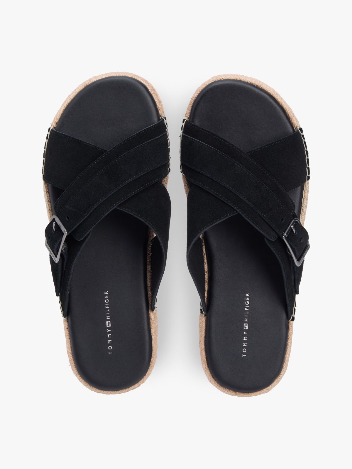 Suede Buckle Flexible Sandals — Black