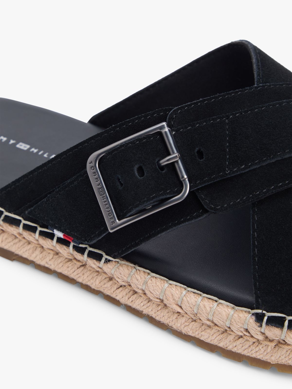 Suede Buckle Flexible Sandals — Black