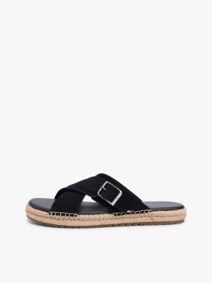 sandali in camoscio con suola flessibile nero da uomini tommy hilfiger