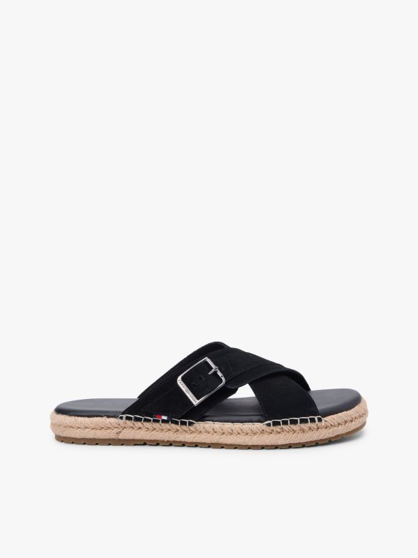 Suede Buckle Flexible Sandals — Black