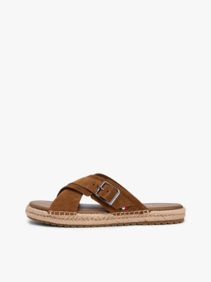 sandali in camoscio con suola flessibile marrone da uomini tommy hilfiger