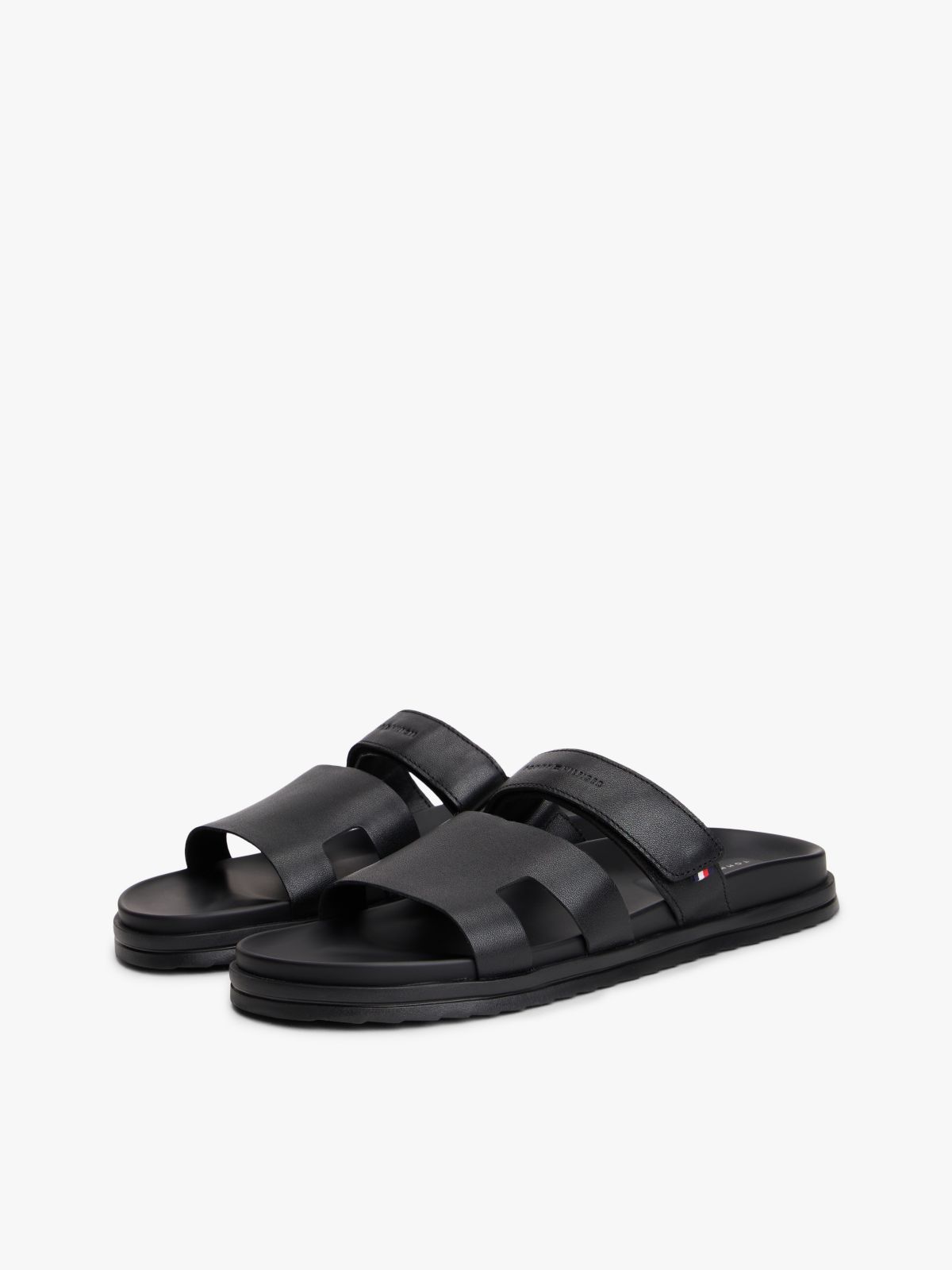 Premium Leather Cutout Sandals — Black