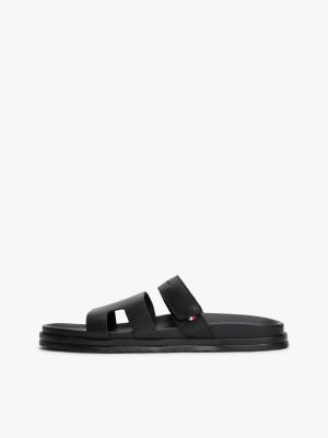 black premium leather cutout sandals for men tommy hilfiger