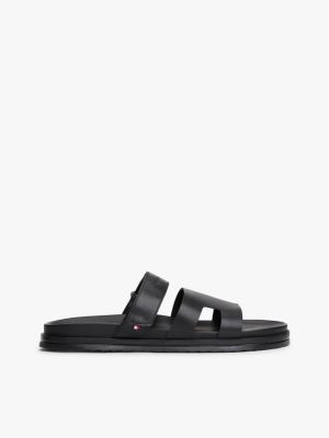 black premium leather cutout sandals for men tommy hilfiger