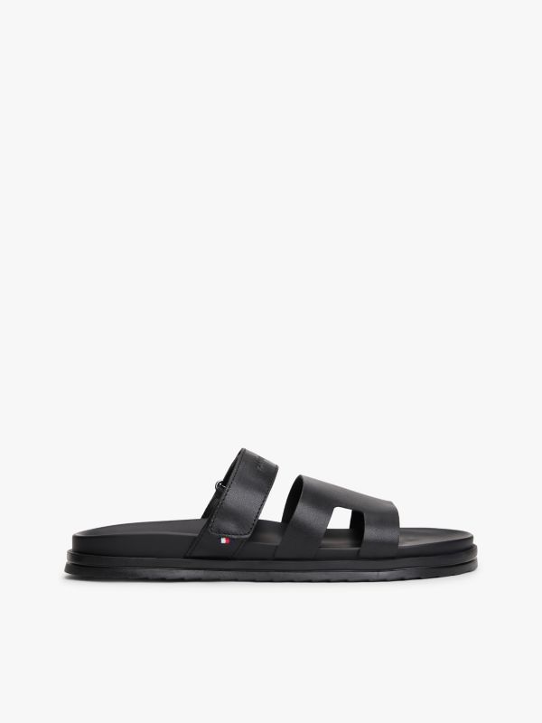 Premium Leather Cutout Sandals — Black