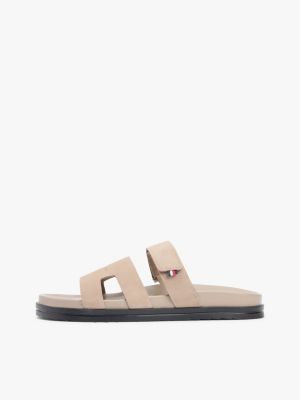 beige premium suede cutout sandals for men tommy hilfiger