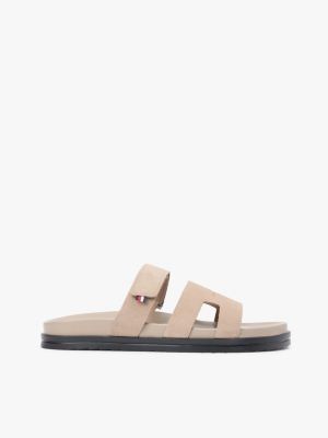 beige premium suede cutout sandals for men tommy hilfiger