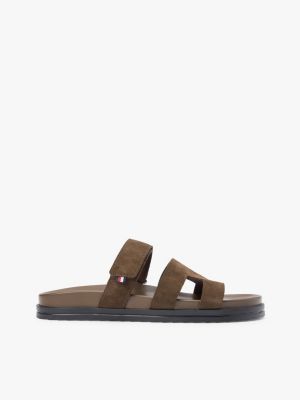 brown premium suede cutout sandals for men tommy hilfiger