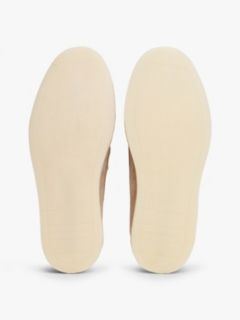Debossed Logo Topstitch Suede Loafers — Beige 5