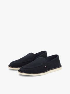 Debossed Logo Topstitch Suede Loafers — Blue 2