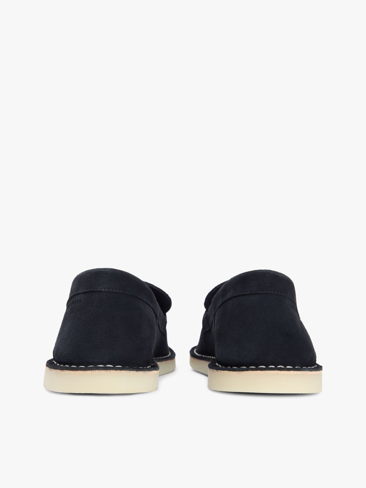 Debossed Logo Topstitch Suede Loafers — Blue