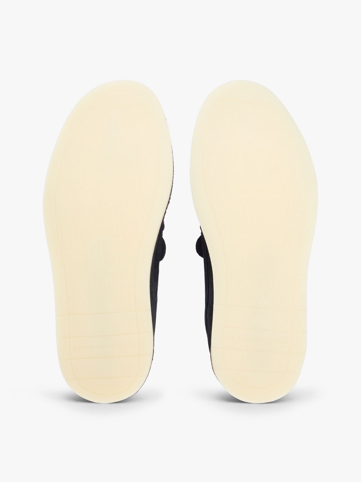 Debossed Logo Topstitch Suede Loafers — Blue