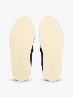 Debossed Logo Topstitch Suede Loafers — Blue 5