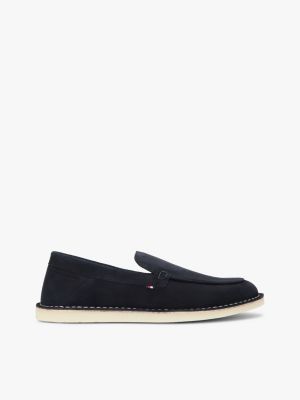 blue suède loafer met logo in reliëf voor heren - tommy hilfiger