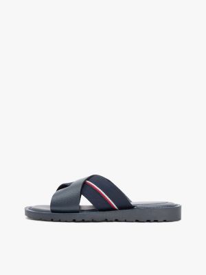 sandali in pelle con suola antiscivolo e logo blu da uomini tommy hilfiger