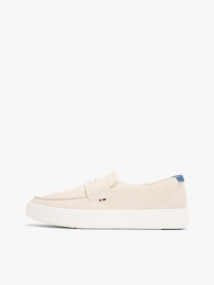 beige lichtgewicht hybride loafer van suède voor heren - tommy hilfiger