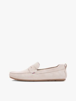 mocasines driver de ante con suela dentada beige de hombres tommy hilfiger