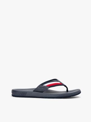 blue contoured footbed signature tape flip-flops for men tommy hilfiger
