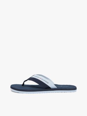 blue webbing strap flag embossed flip-flops for men tommy hilfiger