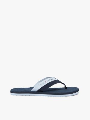 blue webbing strap flag embossed flip-flops for men tommy hilfiger
