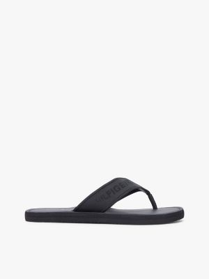 black jacquard logo flip-flops for men tommy hilfiger