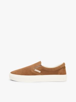 brown suede slip-on cupsole trainers for men tommy hilfiger