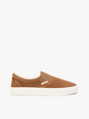 brown suede slip-on cupsole trainers for men tommy hilfiger